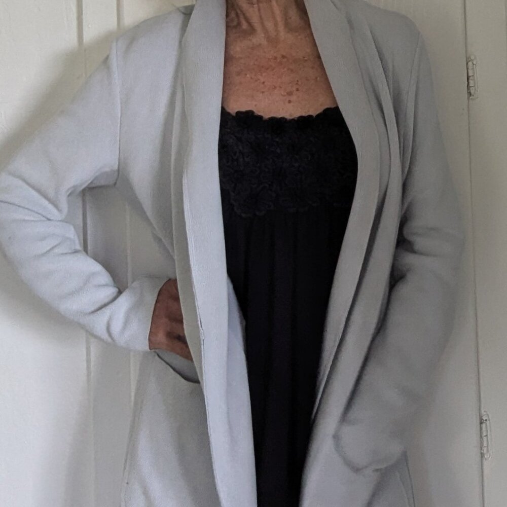 Powder Blue Joan Vass Faux Suede Summer Coat with deep pockets